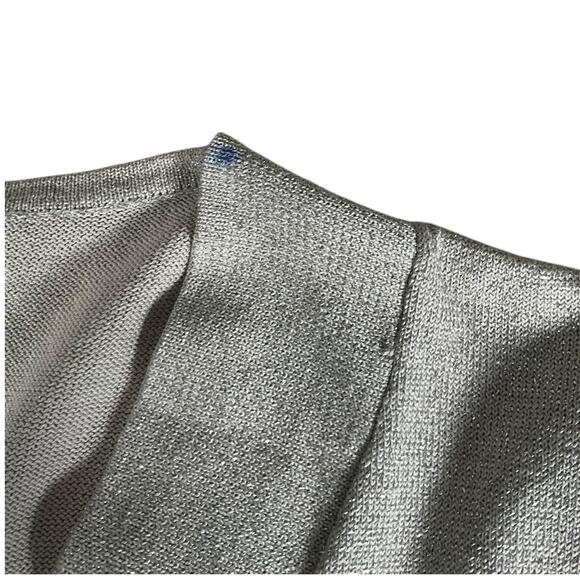August Silk Silver Metallic Knit Top Large V Neck 3/4 Sleeve Holiday Party Lux - Picture 9 of 11